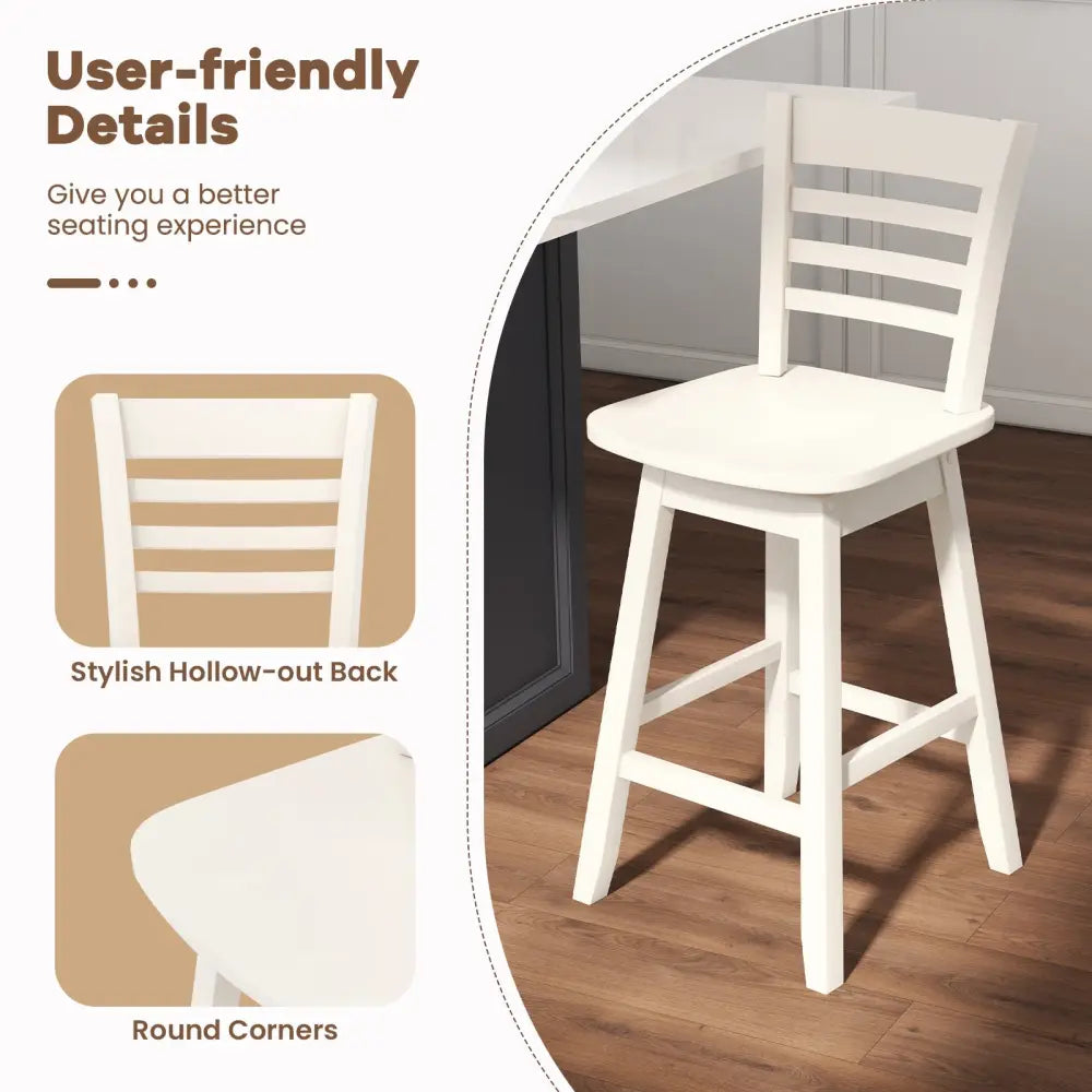 Counter Height Barstools Set of 2 with Footrest for Kitchen Island Bar-Cream White - Cream White - Bar Stools