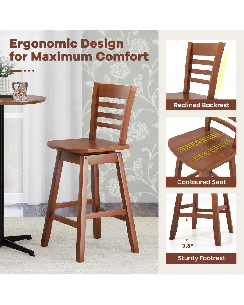 Counter Height Barstools Set of 2 with Footrest for Kitchen Island Bar-Walnut - Walnut - Bar Stools