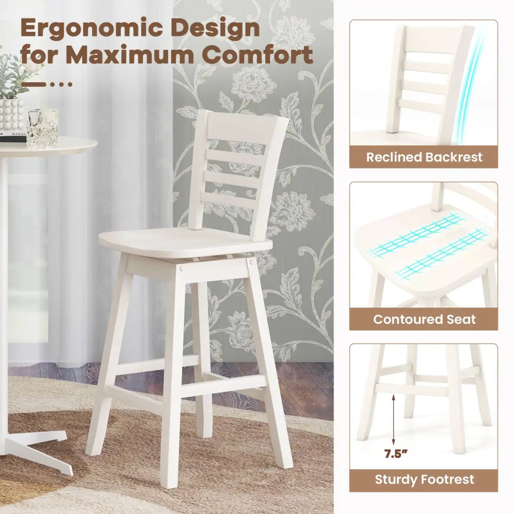Counter Height Barstools Set of 2 with Footrest for Kitchen Island Bar-Cream White - Cream White - Bar Stools
