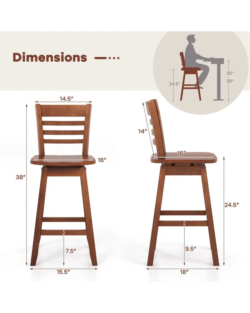 Counter Height Barstools Set of 2 with Footrest for Kitchen Island Bar-Walnut - Walnut - Bar Stools