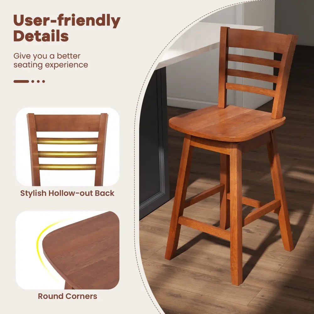 Counter Height Barstools Set of 2 with Footrest for Kitchen Island Bar-Walnut - Walnut - Bar Stools