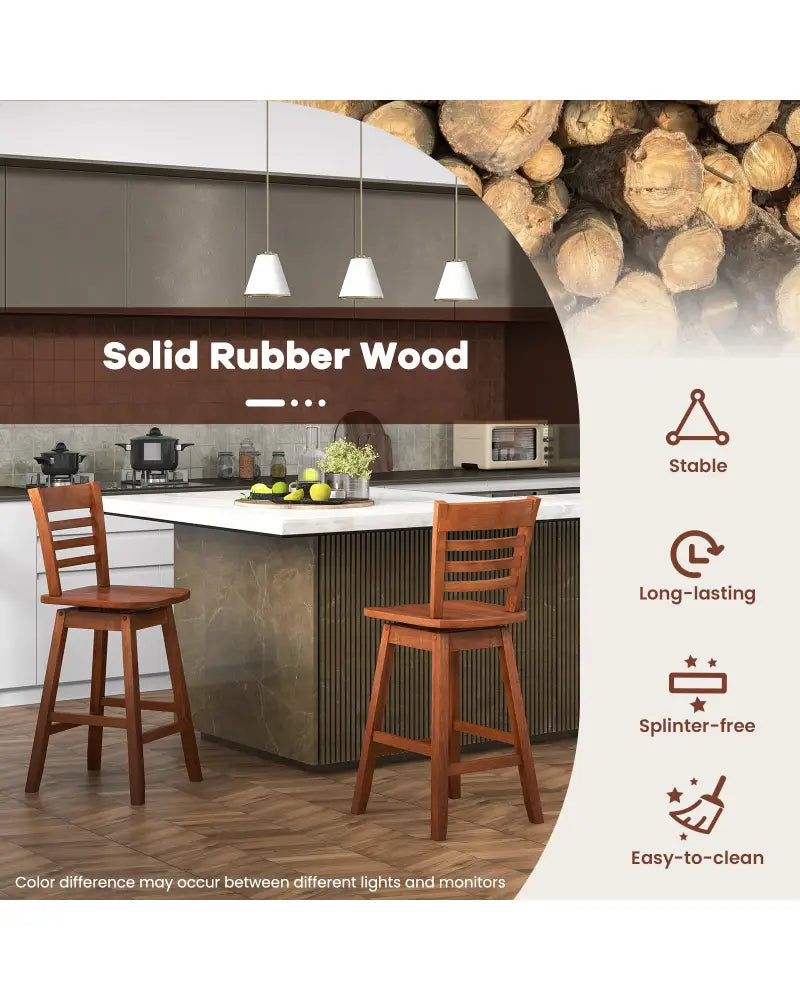 Counter Height Barstools Set of 2 with Footrest for Kitchen Island Bar-Walnut - Walnut - Bar Stools