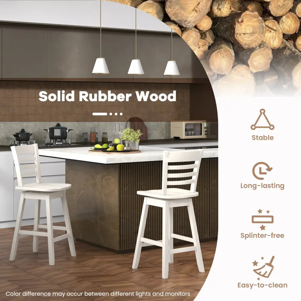 Counter Height Barstools Set of 2 with Footrest for Kitchen Island Bar-Cream White - Cream White - Bar Stools