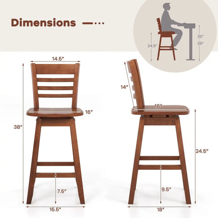 Counter Height Barstools Set of 2 with Footrest for Kitchen Island Bar-Walnut - Walnut - Bar Stools