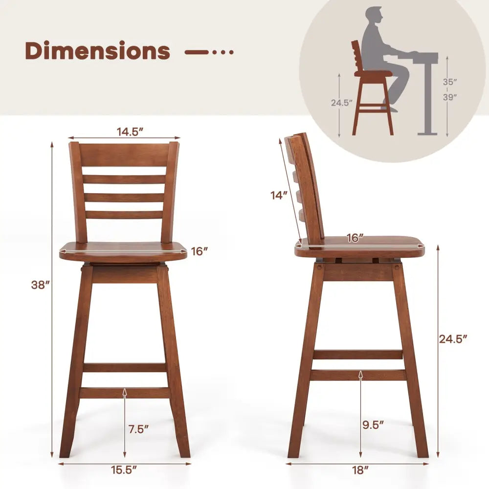 Counter Height Barstools Set of 2 with Footrest for Kitchen Island Bar-Walnut - Walnut - Bar Stools