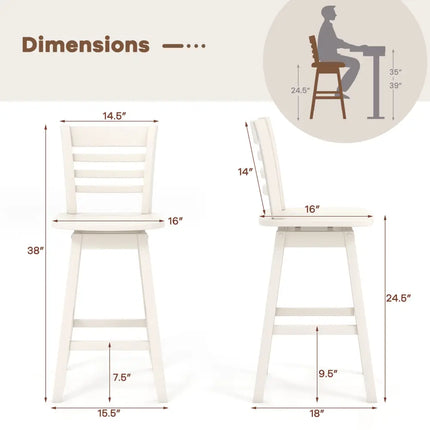 Counter Height Barstools Set of 2 with Footrest for Kitchen Island Bar-Cream White - Cream White - Bar Stools