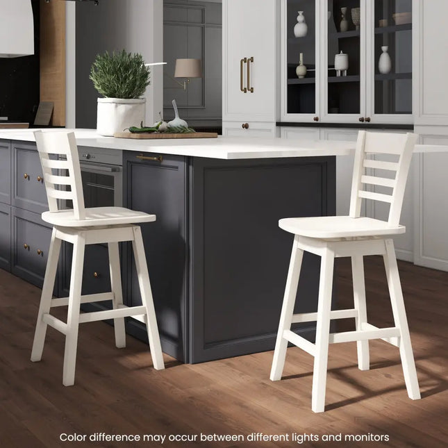 Counter Height Barstools Set of 2 with Footrest for Kitchen Island Bar-Cream White - Cream White - Bar Stools