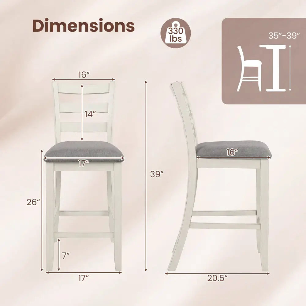 Counter Height Chairs with Fabric Seat and Rubber Wood Legs-Beige - Beige - Bar Stools