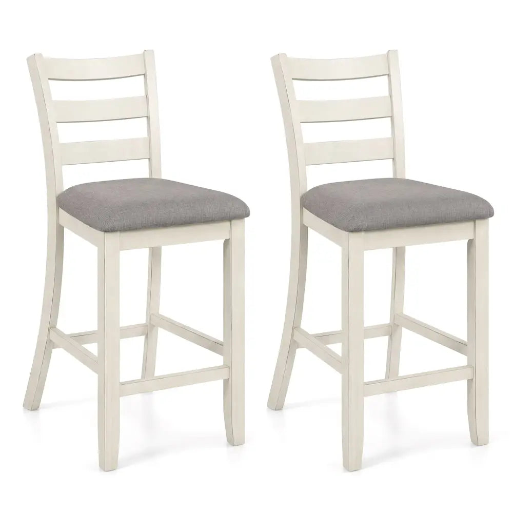 Counter Height Chairs with Fabric Seat and Rubber Wood Legs-Beige - Beige - Bar Stools