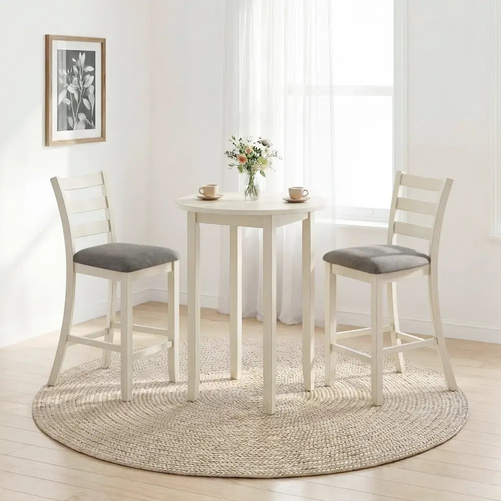 Counter Height Chairs with Fabric Seat and Rubber Wood Legs-Beige - Beige - Bar Stools