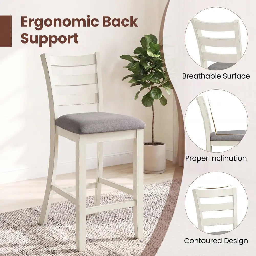 Counter Height Chairs with Fabric Seat and Rubber Wood Legs-Beige - Beige - Bar Stools