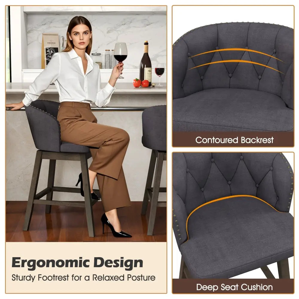 Counter Height Fabric Upholstered Bar Stools Set of 2-Gray - Gray - Bar Stools