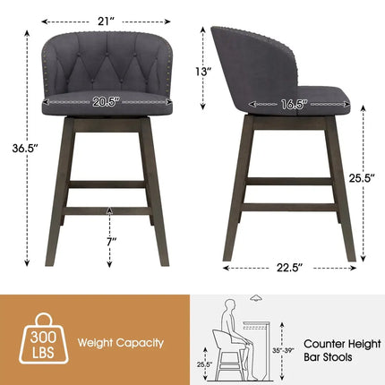 Counter Height Fabric Upholstered Bar Stools Set of 2-Gray - Gray - Bar Stools