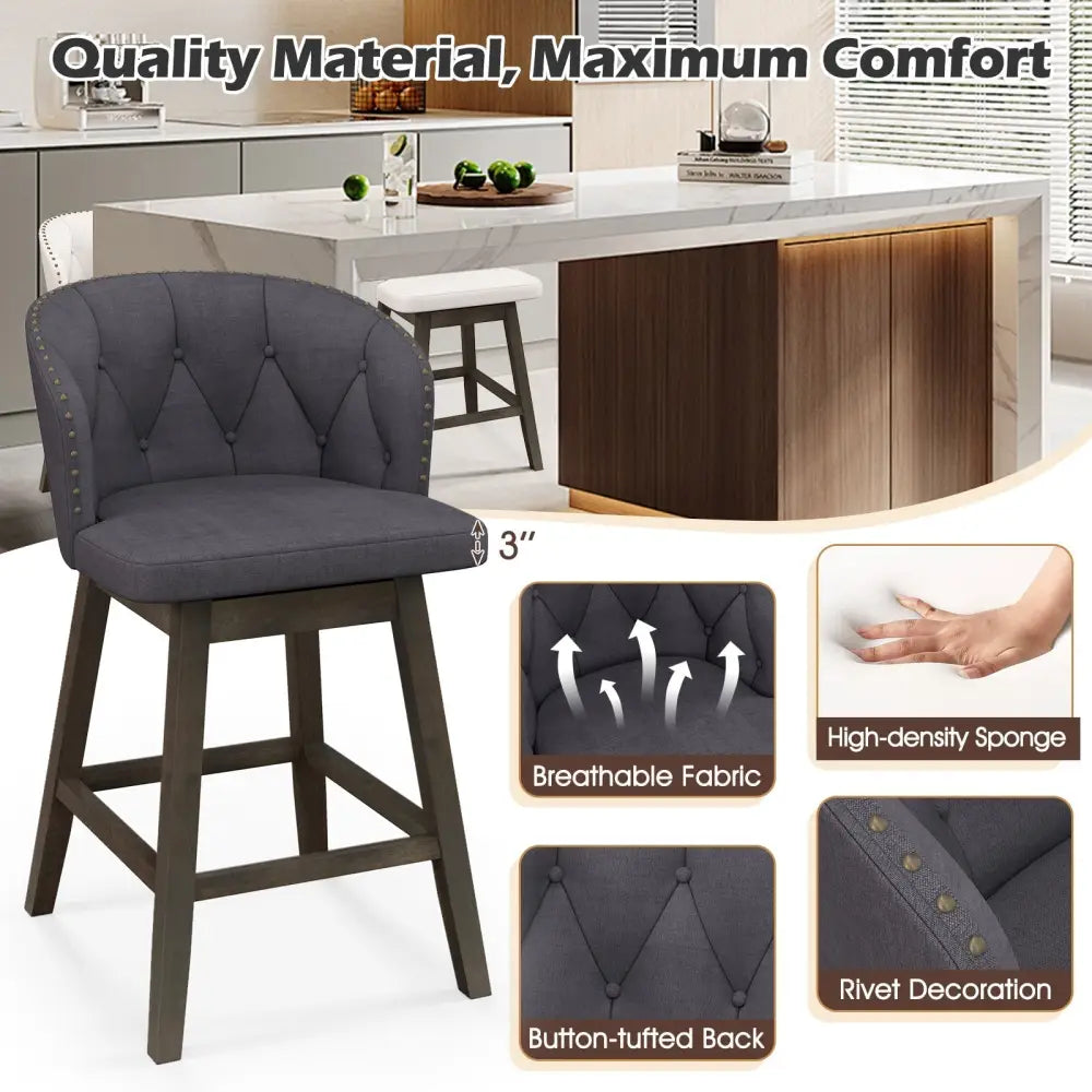 Counter Height Fabric Upholstered Bar Stools Set of 2-Gray - Gray - Bar Stools