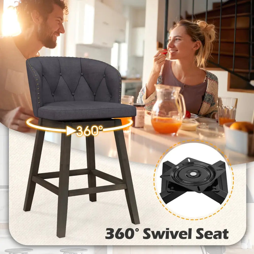 Counter Height Fabric Upholstered Bar Stools Set of 2-Gray - Gray - Bar Stools