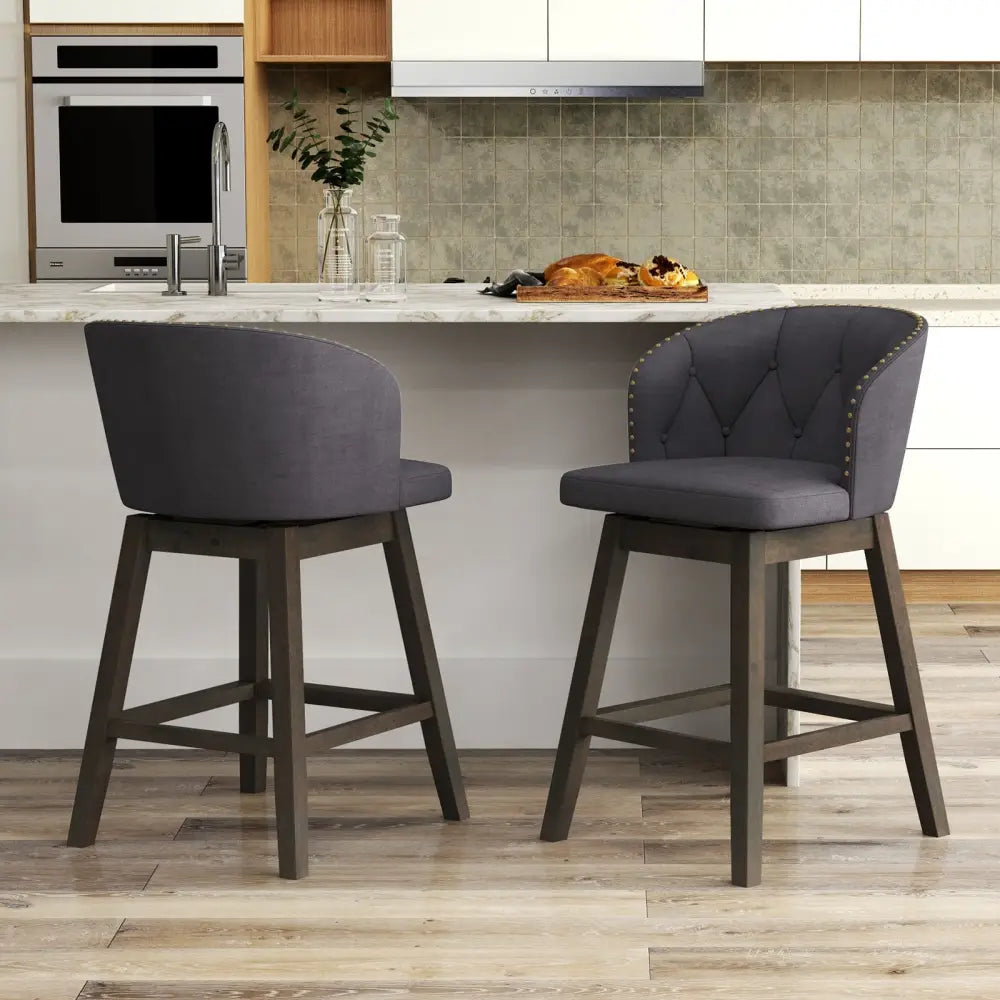 Counter Height Fabric Upholstered Bar Stools Set of 2-Gray - Gray - Bar Stools