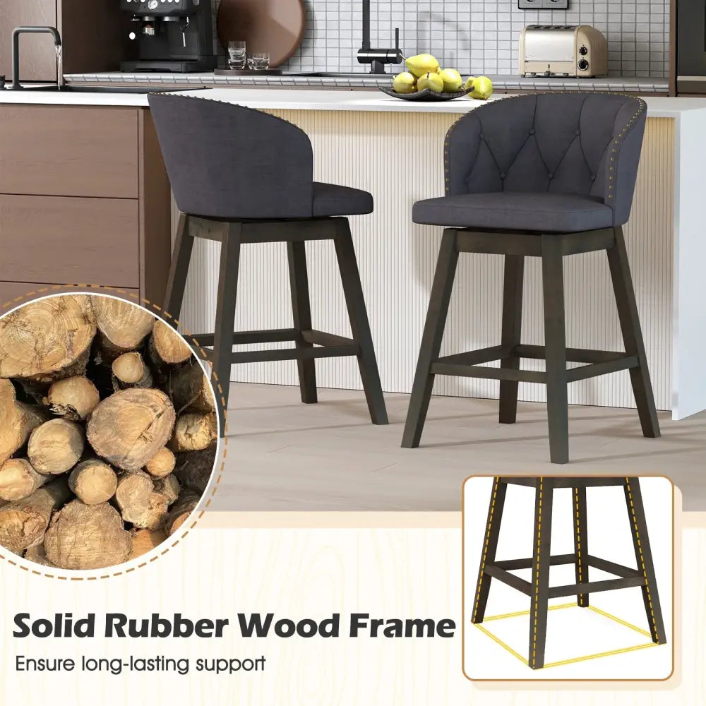 Counter Height Fabric Upholstered Bar Stools Set of 2-Gray - Gray - Bar Stools