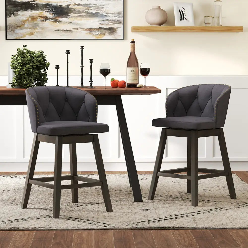 Counter Height Fabric Upholstered Bar Stools Set of 2-Gray - Gray - Bar Stools