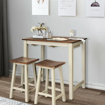 Counter Height Pub Table with 2 Saddle Bar Stools Costway