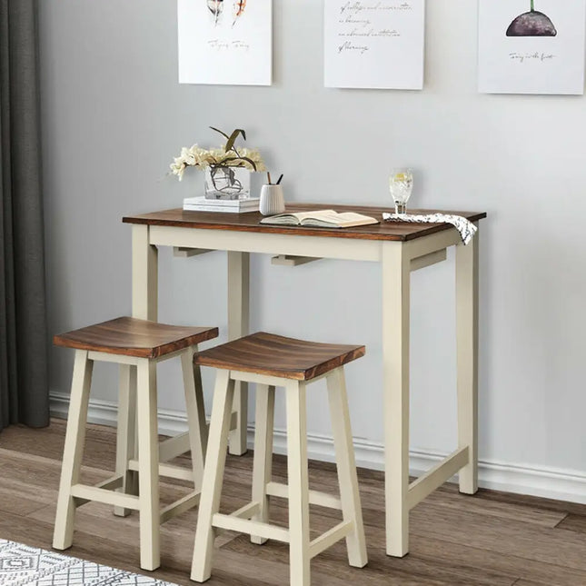 Counter Height Pub Table with 2 Saddle Bar Stools Costway