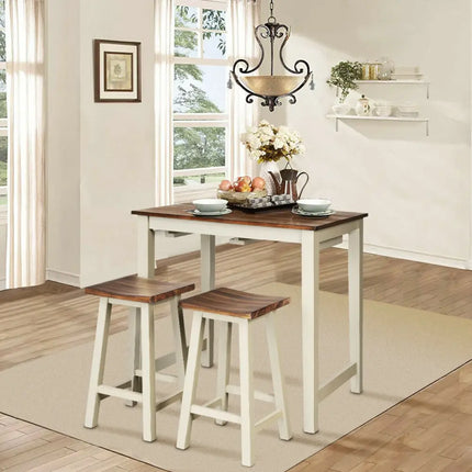 Counter Height Pub Table with 2 Saddle Bar Stools Costway