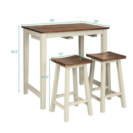 Counter Height Pub Table with 2 Saddle Bar Stools Costway