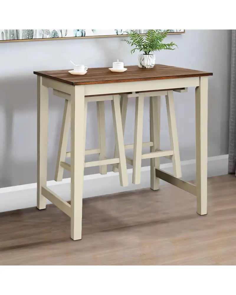 Counter Height Pub Table with 2 Saddle Bar Stools - Brown - Dining Room Sets