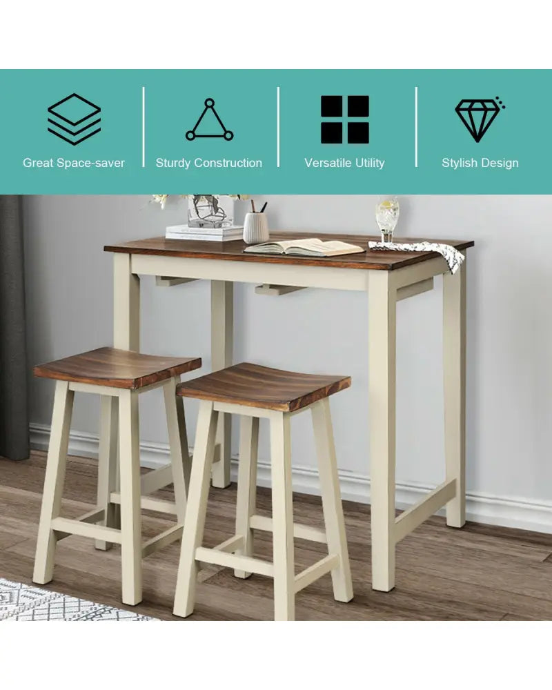 Counter Height Pub Table with 2 Saddle Bar Stools - Brown - Dining Room Sets