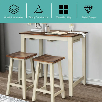 Counter Height Pub Table with 2 Saddle Bar Stools Costway