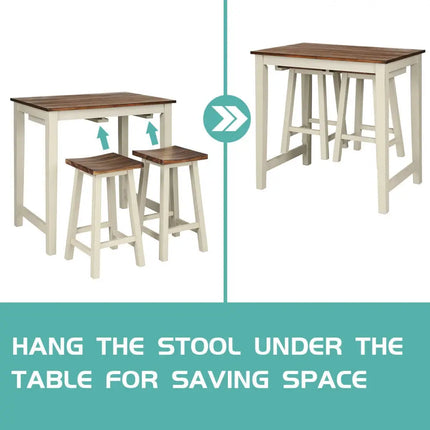 Counter Height Pub Table with 2 Saddle Bar Stools Costway