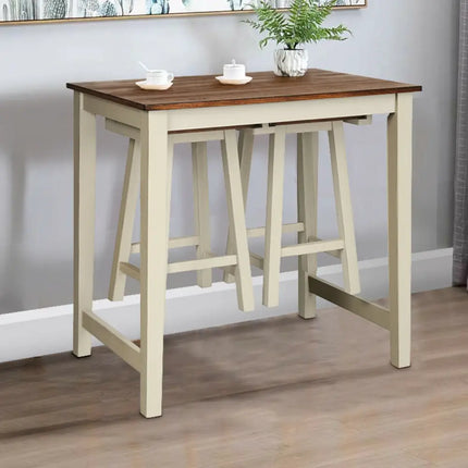 Counter Height Pub Table with 2 Saddle Bar Stools Costway