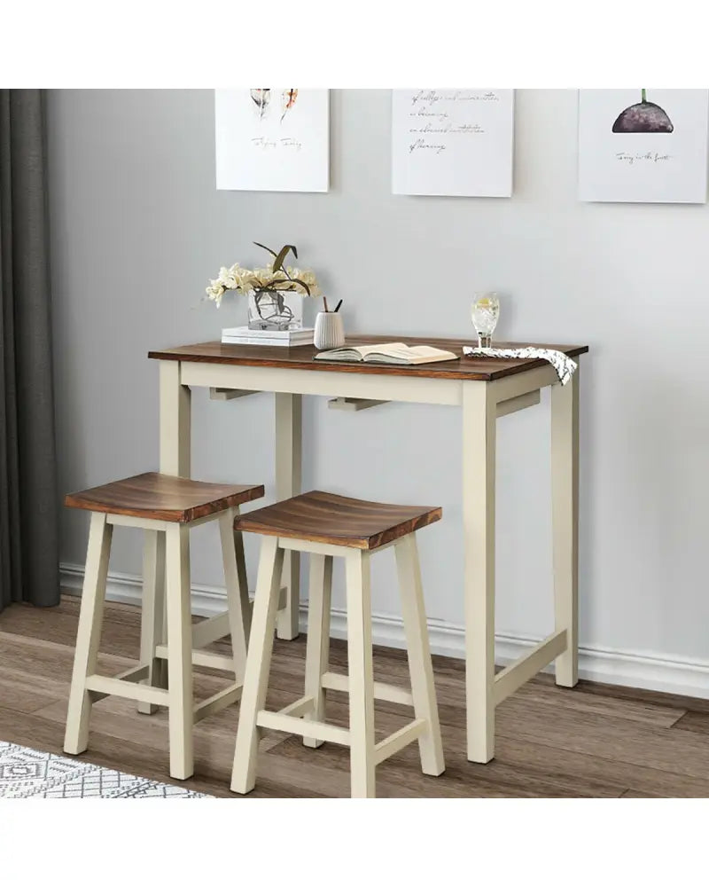 Counter Height Pub Table with 2 Saddle Bar Stools - Brown - Dining Room Sets