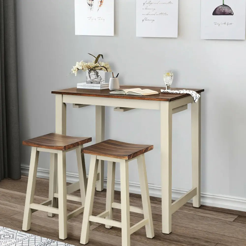 Counter Height Pub Table with 2 Saddle Bar Stools - Brown - Dining Room Sets
