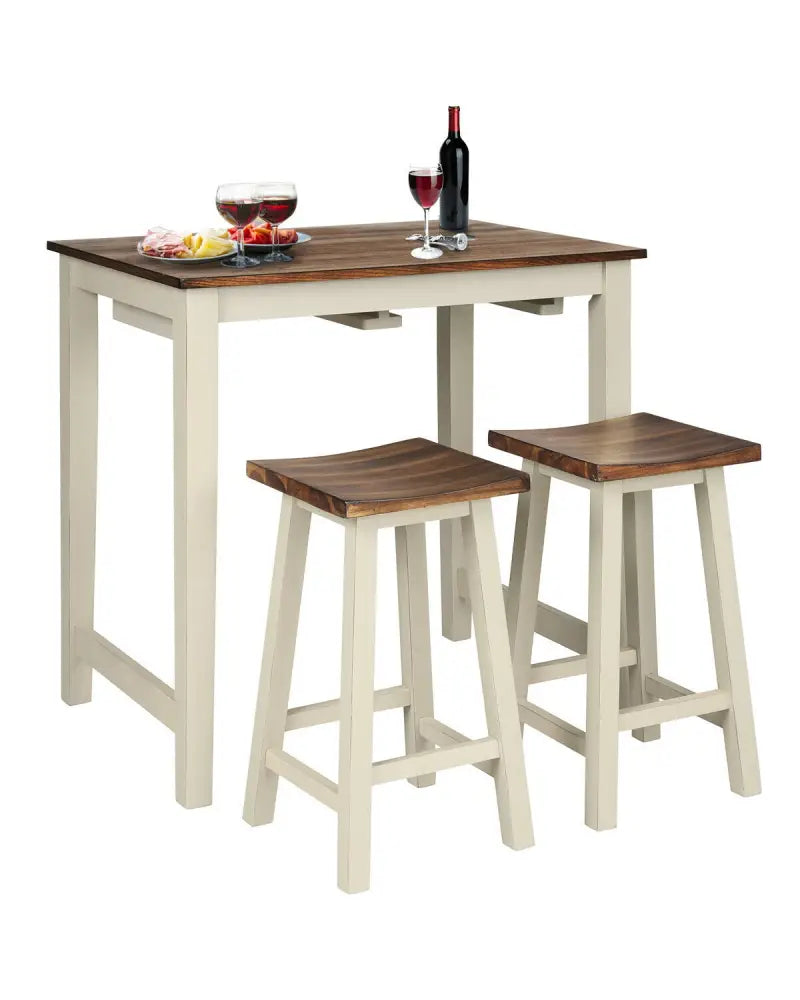 Counter Height Pub Table with 2 Saddle Bar Stools - Brown - Dining Room Sets