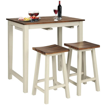 Counter Height Pub Table with 2 Saddle Bar Stools Costway