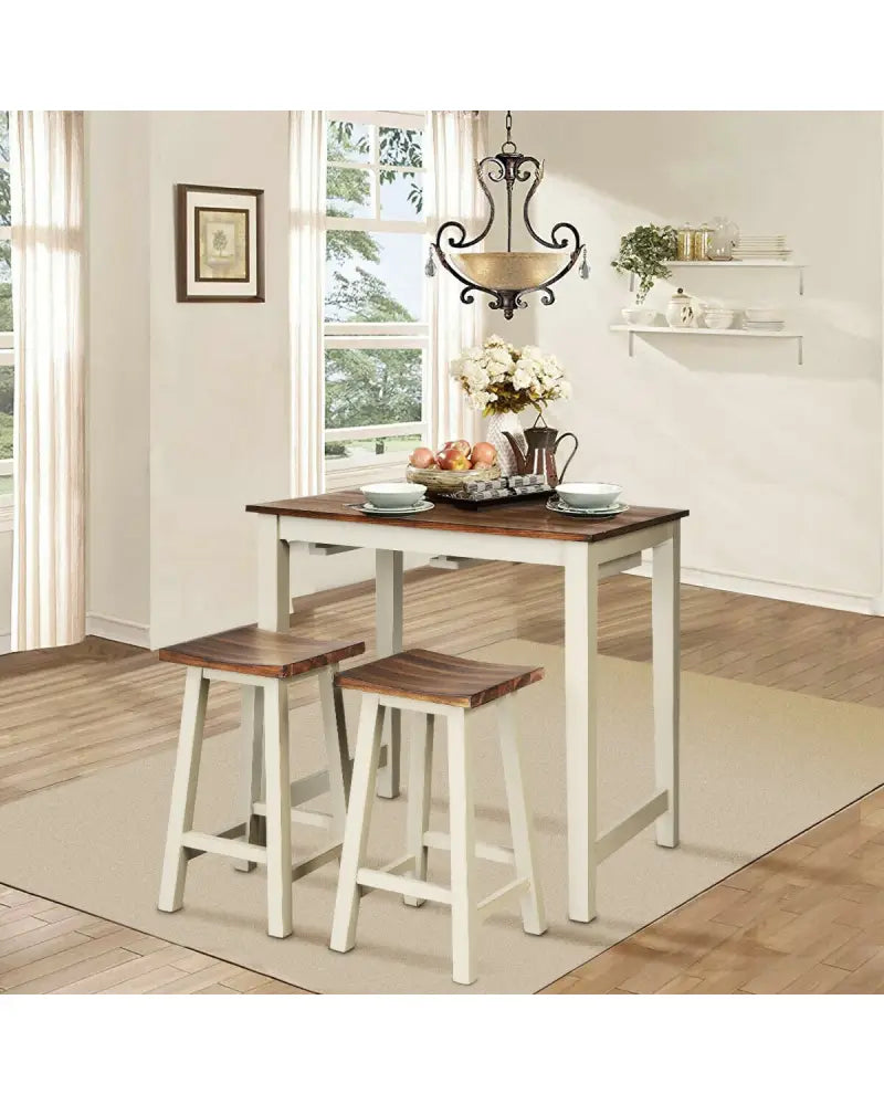 Counter Height Pub Table with 2 Saddle Bar Stools - Brown - Dining Room Sets