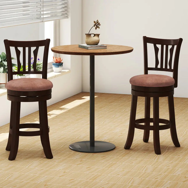 Counter Height Swivel Bar Stools Set of 2 with Back and Solid Rubber Frame-24 - Bar Stools