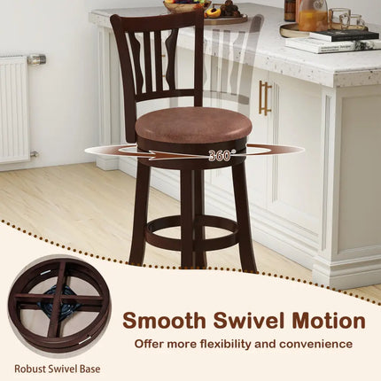 Counter Height Swivel Bar Stools Set of 2 with Back and Solid Rubber Frame-24 - Bar Stools