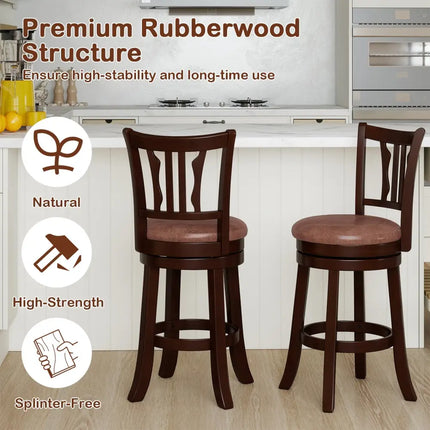 Counter Height Swivel Bar Stools Set of 2 with Back and Solid Rubber Frame-24 - Bar Stools