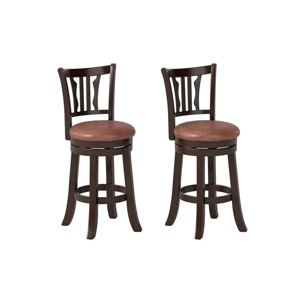 Counter Height Swivel Bar Stools Set of 2 with Back and Solid Rubber Frame-24 - Bar Stools