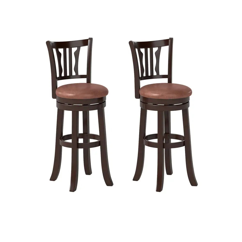 Counter Height Swivel Bar Stools Set of 2 with Back and Solid Rubber Frame-29 - Bar Stools
