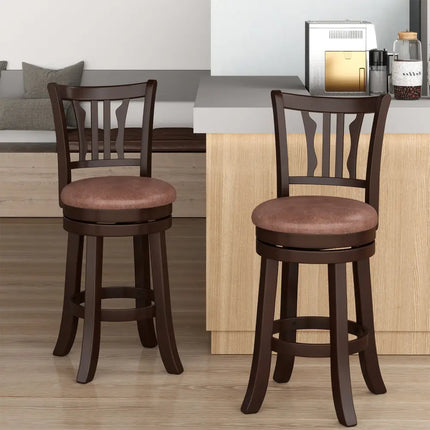 Counter Height Swivel Bar Stools Set of 2 with Back and Solid Rubber Frame-24 - Bar Stools