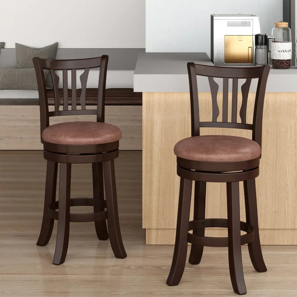 Counter Height Swivel Bar Stools Set of 2 with Back and Solid Rubber Frame-24 - Bar Stools