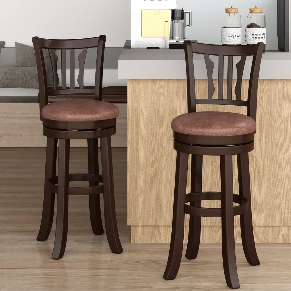 Counter Height Swivel Bar Stools Set of 2 with Back and Solid Rubber Frame-29 - Bar Stools