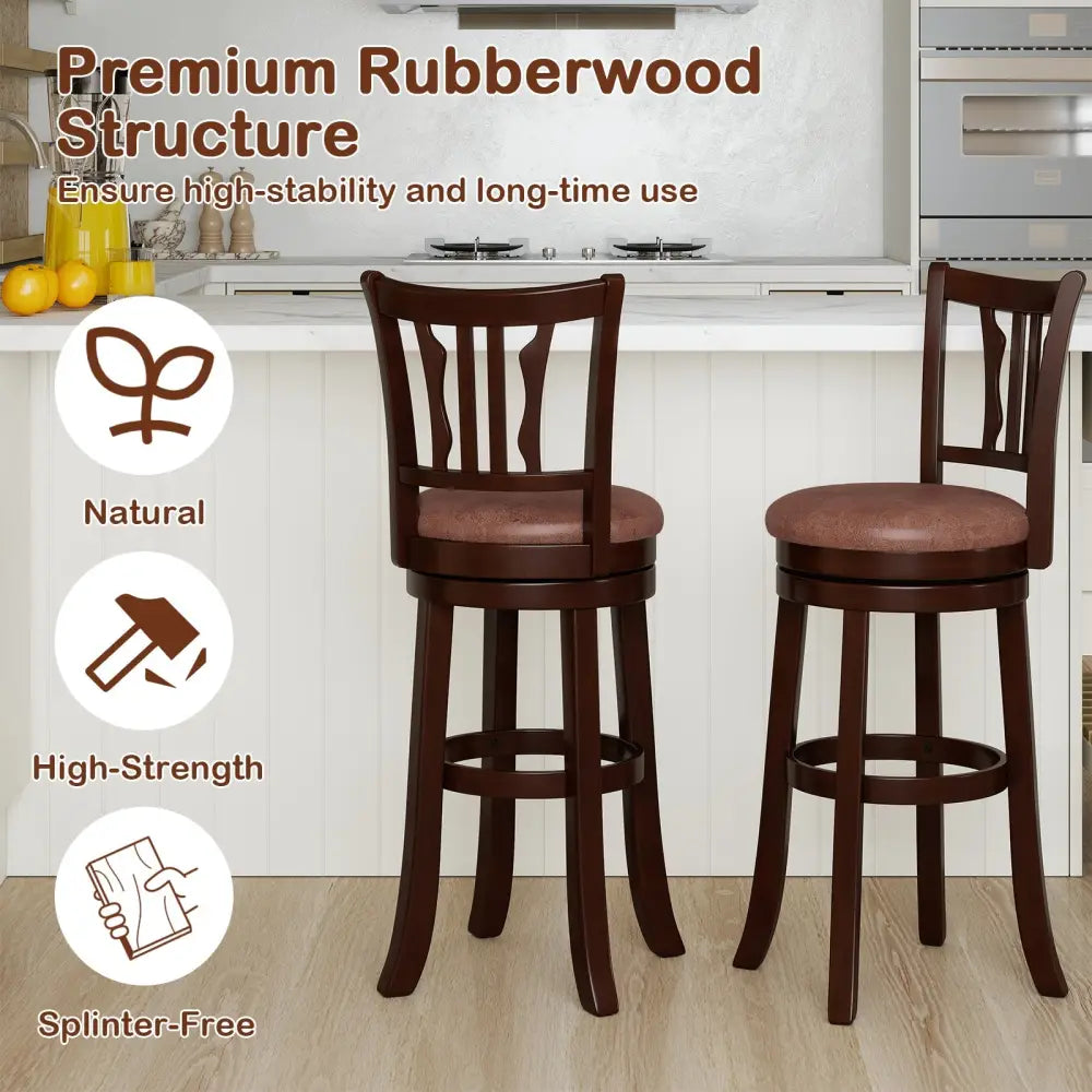 Counter Height Swivel Bar Stools Set of 2 with Back and Solid Rubber Frame-29 - Bar Stools