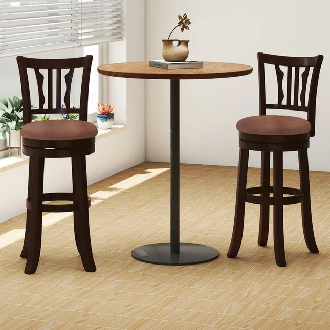 Counter Height Swivel Bar Stools Set of 2 with Back and Solid Rubber Frame-29 - Bar Stools