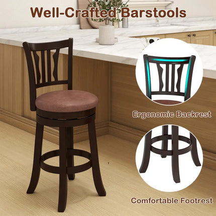 Counter Height Swivel Bar Stools Set of 2 with Back and Solid Rubber Frame-24 - Bar Stools
