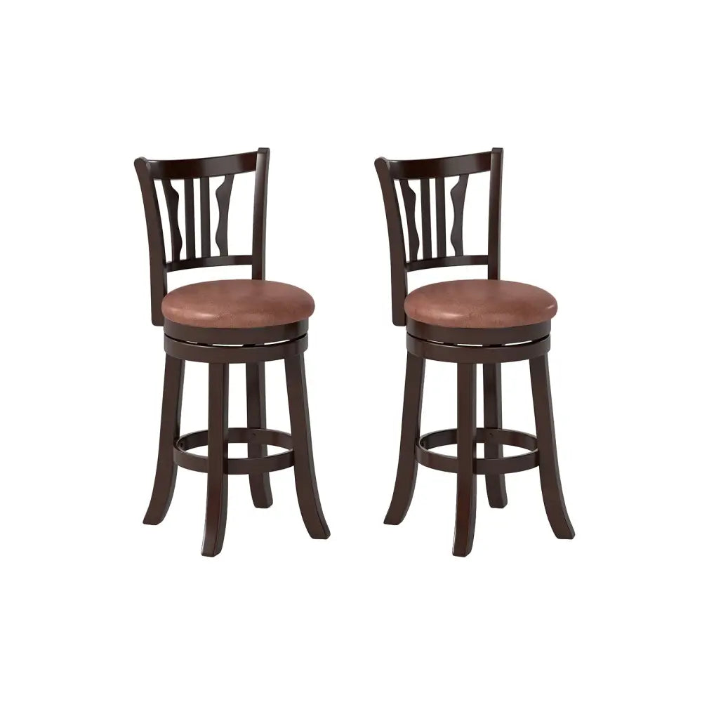 Counter Height Swivel Bar Stools Set of 2 with Back and Solid Rubber Frame-24 - Bar Stools
