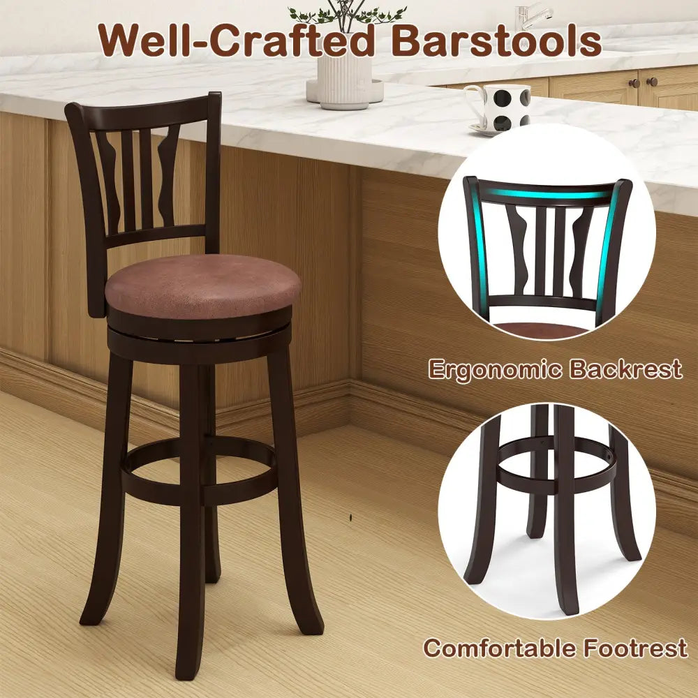 Counter Height Swivel Bar Stools Set of 2 with Back and Solid Rubber Frame-29 - Bar Stools