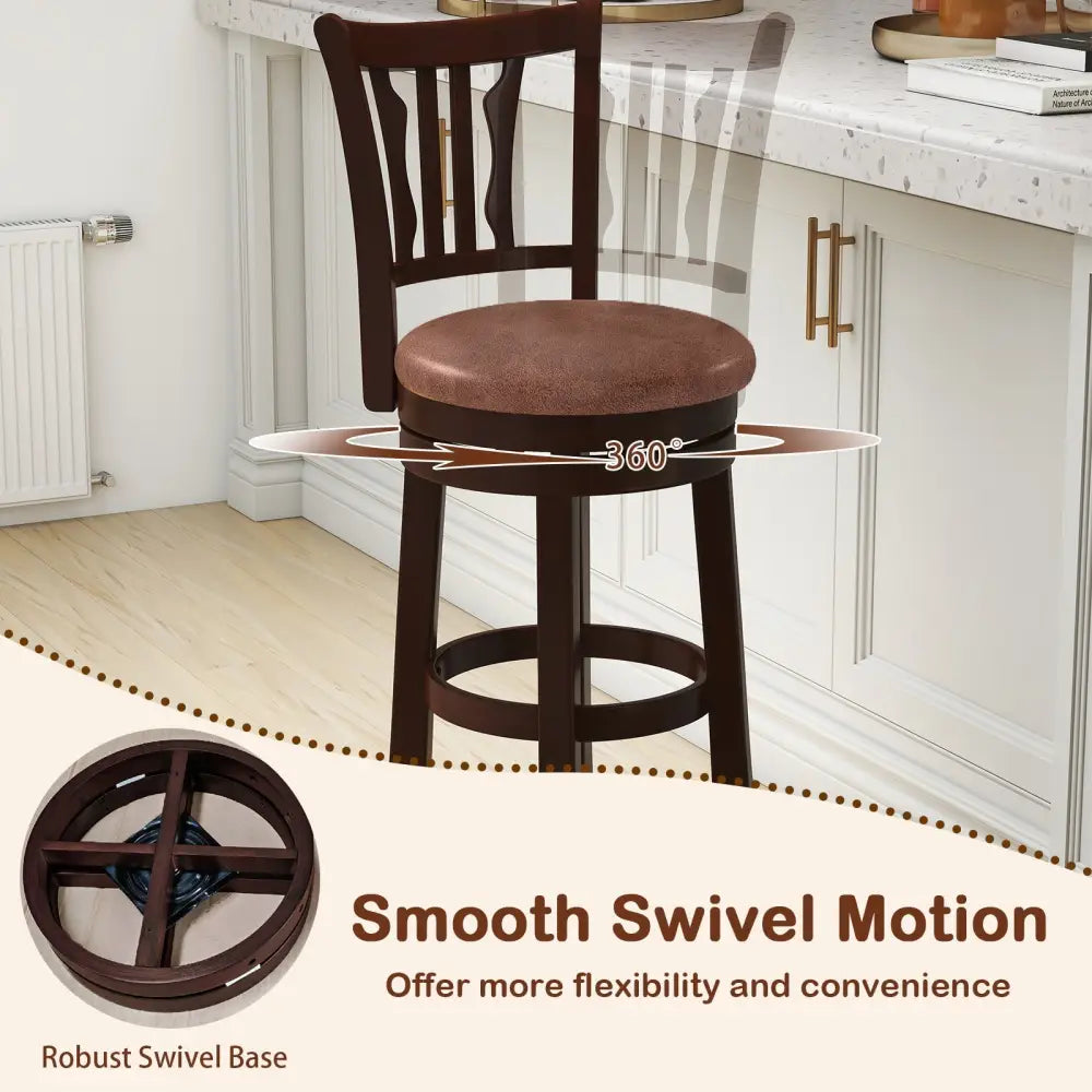 Counter Height Swivel Bar Stools Set of 2 with Back and Solid Rubber Frame-29 - Bar Stools